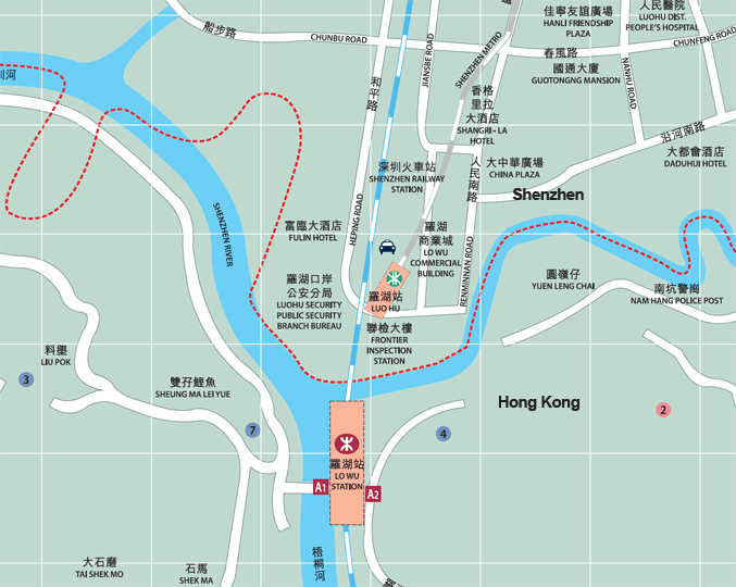 Lo Wu (HK) and Luo Hu (SZ) Stations and border